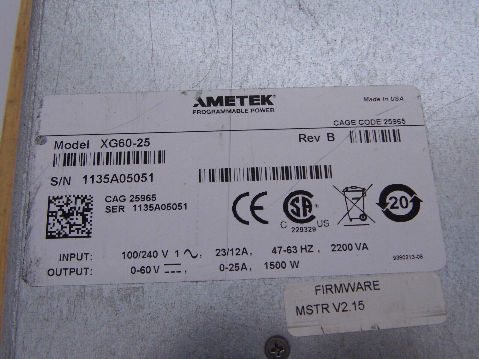 AMETEK SORENSEN XG60-25 1500W Programmable Power Supply 0-60V 0-25A AMETEK SORENSEN XG60-25 1500W Programmable Power Supply 0-60V 0-25A